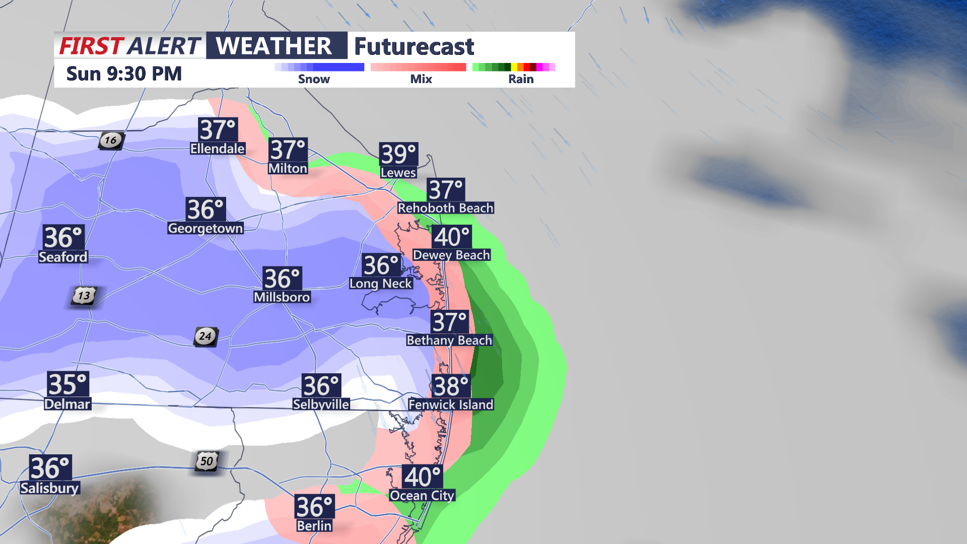 Snow Showers possible late Sunday Night